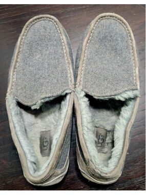 Ugg Men's Ascot Suede Wool Slip On Loafer Slipper Sz 11 Grey Grey Sherling Linin